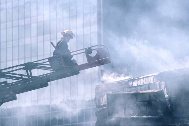 Fire engine and ambulance at the scene of a fire in an apartment building in the city center of Zwolle.