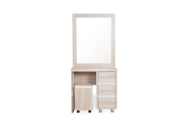 istock Wood Dressing Table with chair isolated on  white background with space for copy. 904008658