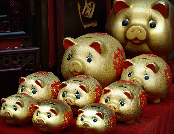 Golden piggy stands guard