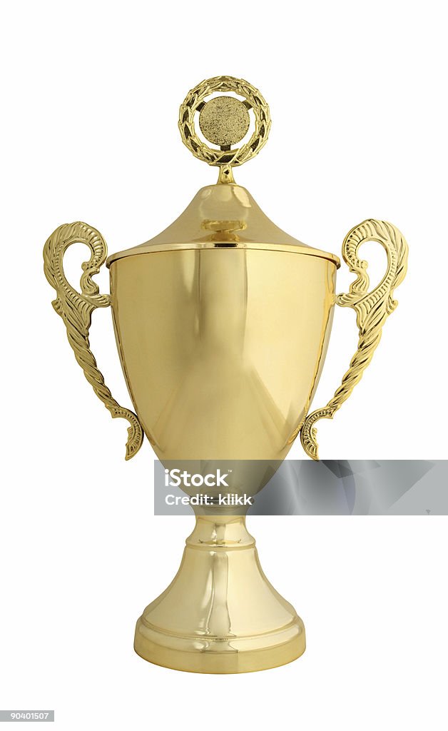Golden trophy with lid isolated on white  Trophy - Award Stock Photo