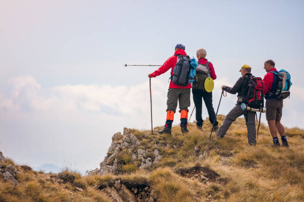 istock Group of tourists with backpacks on a mountain trail 904015774