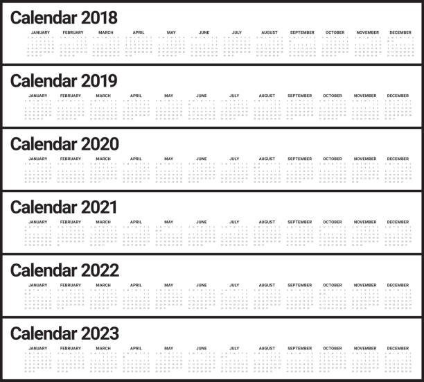 Year 2018 2019 2020 2021 2022 2023 calendar vector Year 2018 2019 2020 2021 2022 2023 calendar vector design template, simple and clean design 2018 stock illustrations