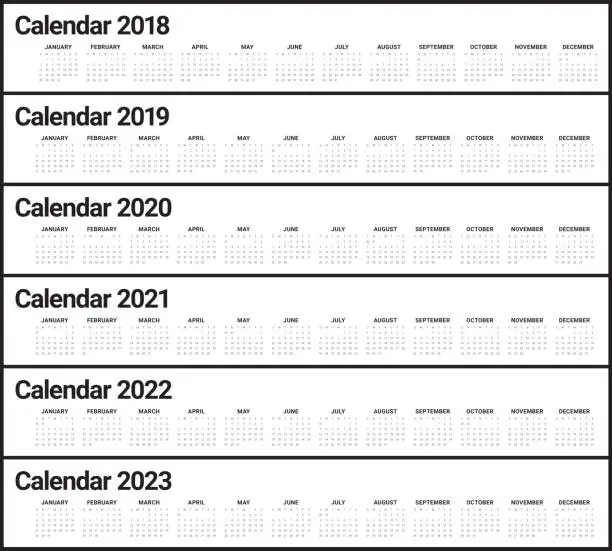 Vector illustration of Year 2018 2019 2020 2021 2022 2023 calendar vector