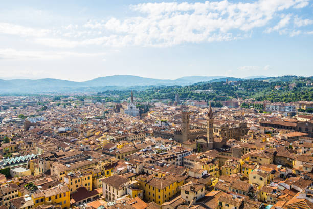 View of city Florence, shot at the bell tower of Duomo Santa Maria del Fiore.