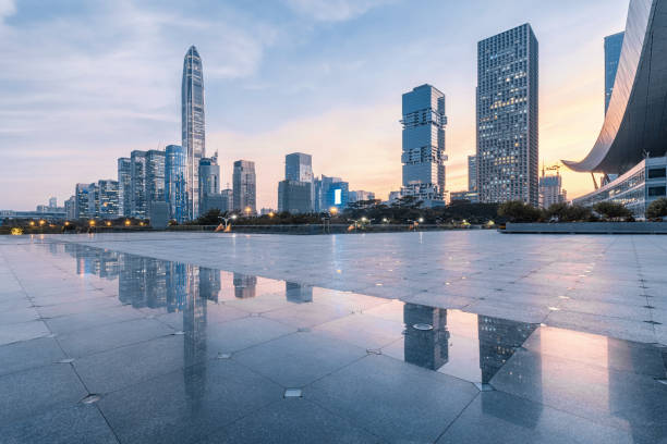 o skyline de crepúsculo de shenzhen - shenzhen - fotografias e filmes do acervo