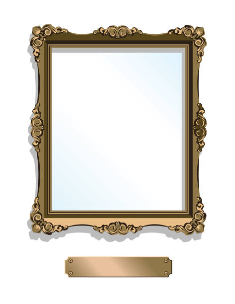 ホワイト - 垂直に分離されたプラークとゴールド金色フレーム - picture frame frame gold gilded点のイラスト素材／クリップアート素材／マンガ素材／アイコン素材