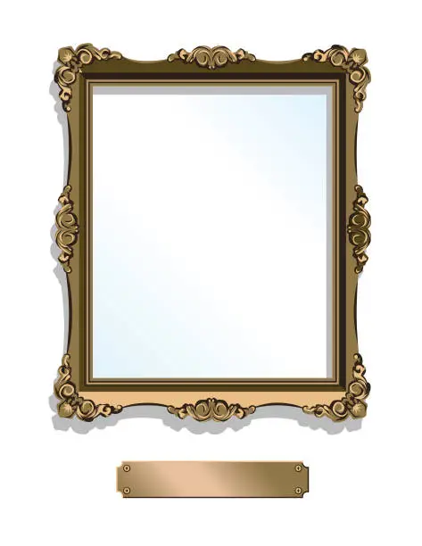 Vector illustration of Gold gilded frame with plaque isolated on white - vertical