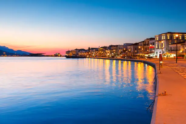 Seafront of Vathy town on Samos island, Greece.