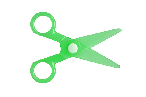 Green Plastic Children Safety Scissors Isolated On White Background Stock  Photo - Download Image Now - iStock