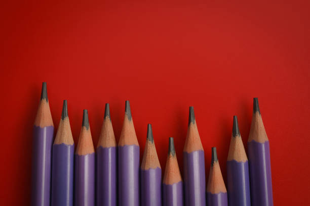 istock Many purple pencils are arranged on a red background. Education Concept. 904040758