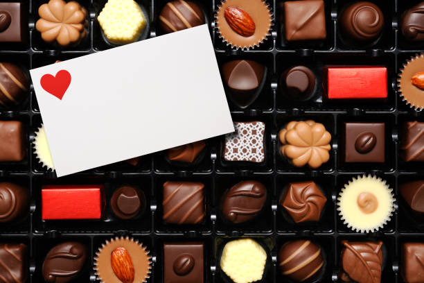 Close-up of Luxury Chocolates with Valentine card.