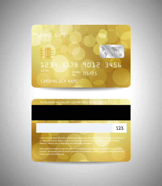 credit cards set with abstract gold background Realistic detailed credit cards set with abstract gold background and bokeh lights. Front and back side template. Christmas and New Year design. Vector illustration EPS10 buy gold usa online stock illustrations