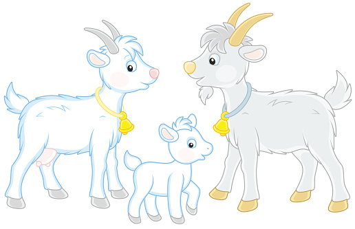 A funny goat family, a vector illustration in cartoon style