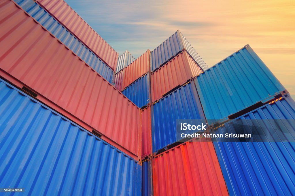 Containers box. Containers box from Cargo freight ship for import and export. Cargo Container Stock Photo