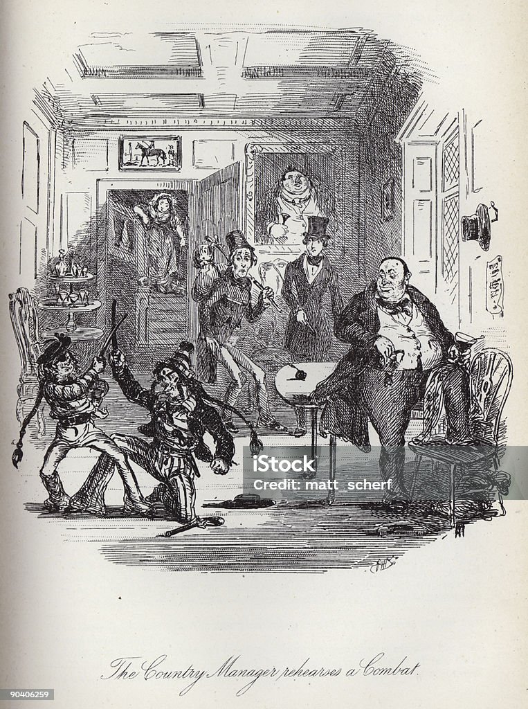 El Gerente del país Rehearses a combatir - Ilustración de stock de Charles Dickens libre de derechos