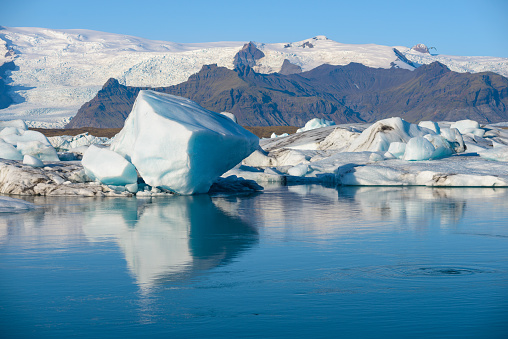 Icebergs Floating in Jokulsarlon Glacier Lagoon, South Iceland