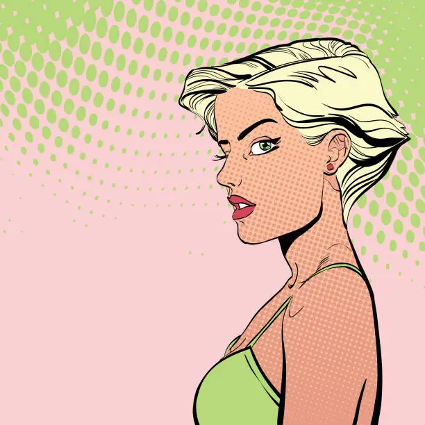 Vector illustration of Strict woman with short hair. Cute woman thinking about something.