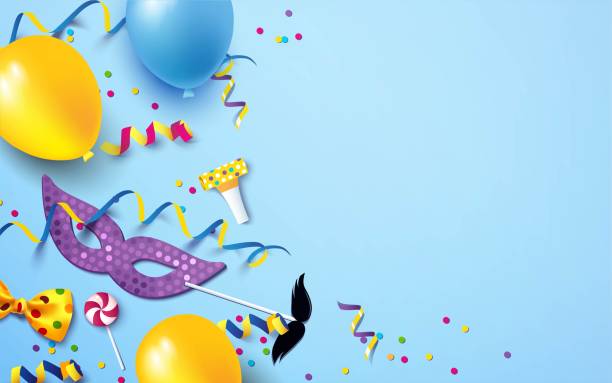 карнавал фон плоский лежал. - balloon birthday confetti streamer stock illustrations