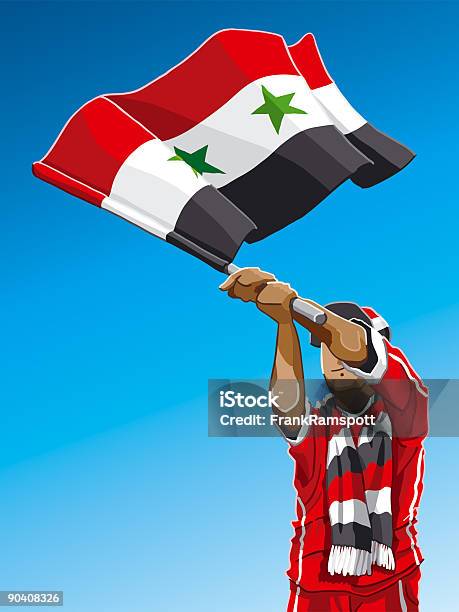 Ilustración de Agitando De Fútbol De Bandera De Siria y más Vectores Libres de Derechos de Aclamar - Aclamar, Adulto, Aficionado