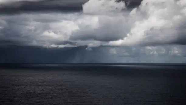 Dark moody sky and rainclouds at the westcoast of balearic island Majorca