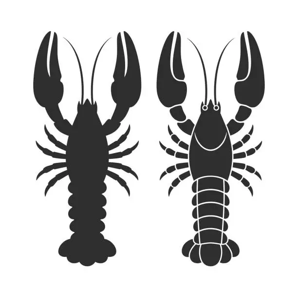 Vector illustration of Crayfish silhouette. Isolated crayfish on white background