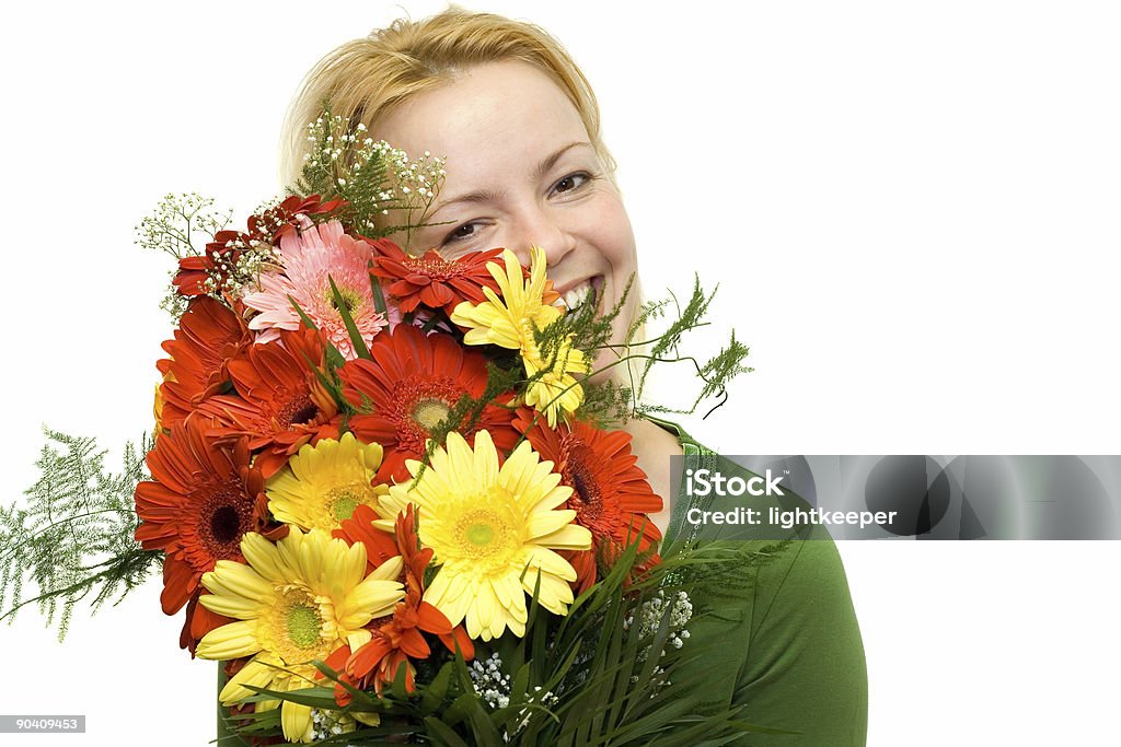 Woman portrait with flower bouquet  Adult Stock Photo