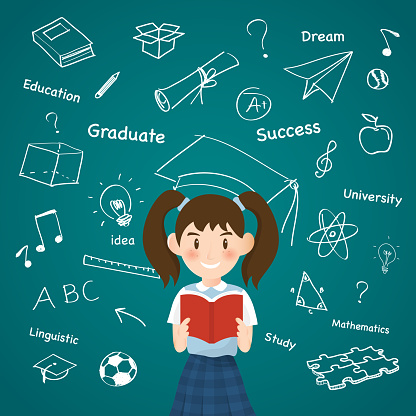 A girl with creative aducation icon infographic design