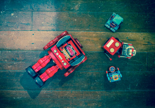 concept fixing your head with rteo robot toys on old wooden floor