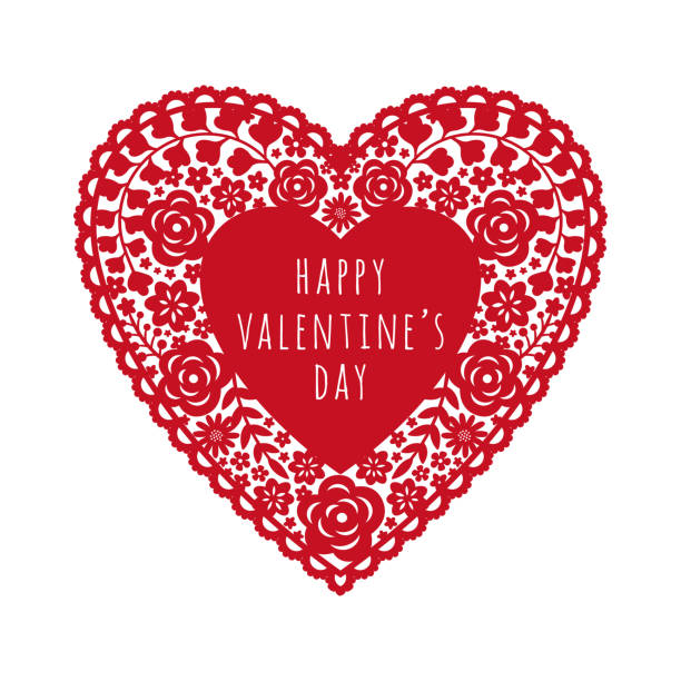 ilustrações, clipart, desenhos animados e ícones de cartão de dia dos namorados com papel vermelho corta o coração - valentines day flower single flower heart shape