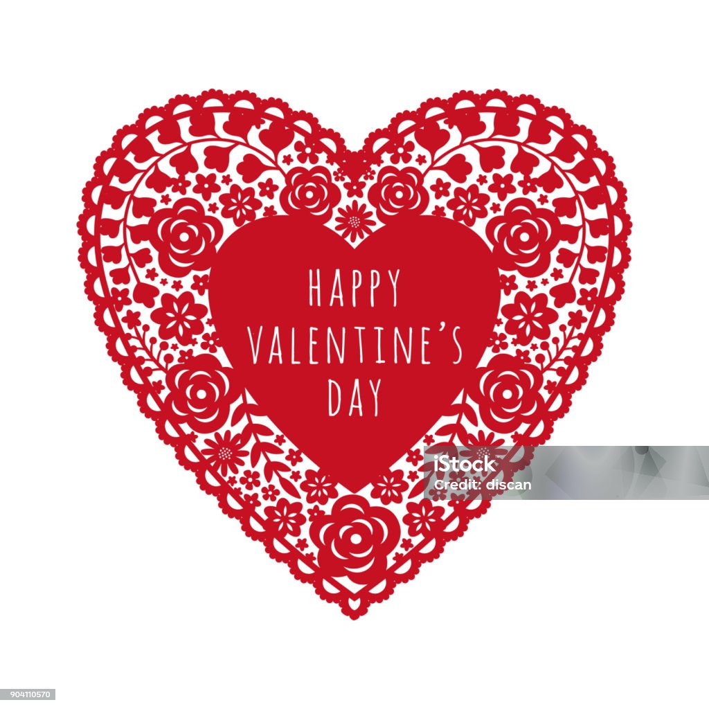 Valentine's Day Card with red paper cut heart Valentine Card stock vector