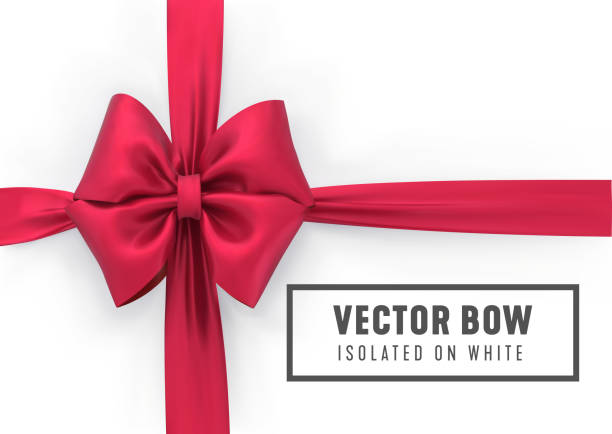 Red color bow and ribbon on white background. Template for greeting card, sale promo or gift certificate. Vector 3d realistic illustration. Red color bow and ribbon on white background. Template for greeting card, sale promo or gift certificate. Vector 3d realistic illustration. bun stock illustrations