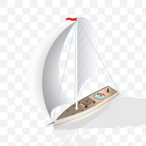 illustrations, cliparts, dessins animés et icônes de ensemble d’éléments isométrique isolés de haute qualité. bateau à fond transparent - isometric nautical vessel yacht sailboat