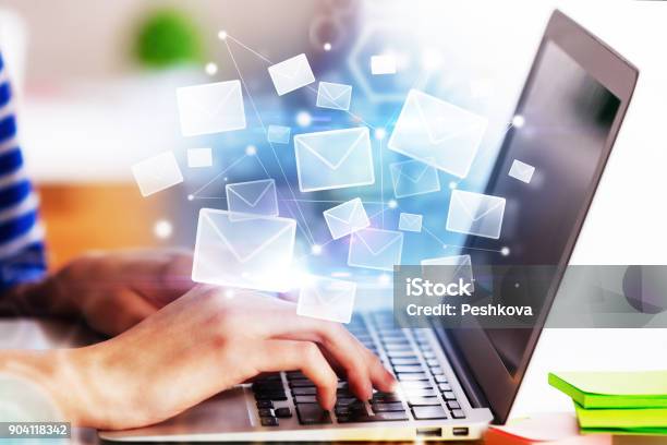 Email Networking Concept Stock Photo - Download Image Now - E-Mail, Marketing, Abstract