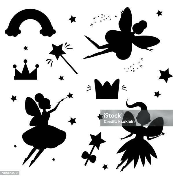 Flying Fairies Silhouettes Isolated On White Background Magical Features Of Fairy World Isolated Elements For Stickers Scrapbook Stock Illustration - Download Image Now