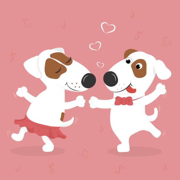 illustrations, cliparts, dessins animés et icônes de amour heureux chiens danse. - dog wallpaper humor retro revival