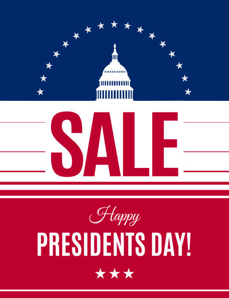 Washington's Birthday discount banner. Vector Presidents Day sale banner with Washington DC White house and abstract american flag background. Washington's Birthday discount banner. Vector illustration american flag house stock illustrations