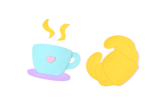 istock Coffee and croissant paper cut on white background 904136230