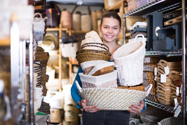istock girl  shopping wicker baskets 904142176