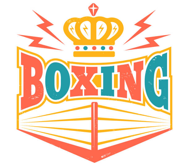 illustrazioni stock, clip art, cartoni animati e icone di tendenza di emblema retrò con anello da boxe. - boxing winning success challenge