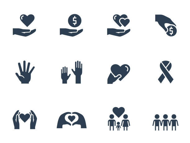 ikona dobroczynności, darowizn i wolontariatu osadzona w stylu glifów - alms stock illustrations