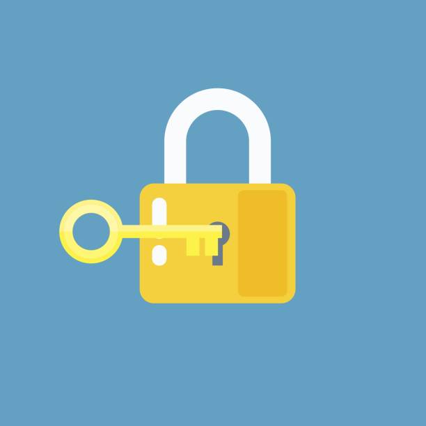 Padlock with key. Sign unlocking, access, password Lock and key or lock with key icon in flat style. Padlock with key. Sign unlocking, access, password. key illustrations stock illustrations