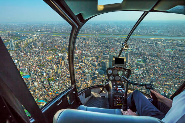istock Helicopter on Japan skyline 904161654