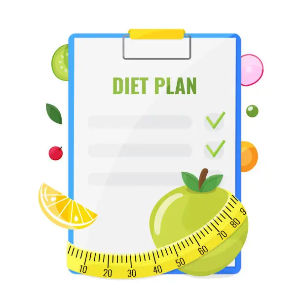 Vector illustration of Notepad with diet plan