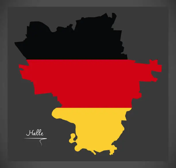 Vector illustration of Halle map with German national flag illustration