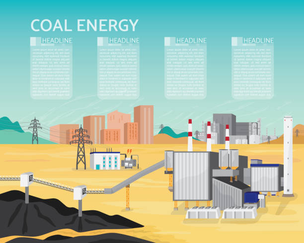 coal energy with boiler and steam turbine coal energy with boiler and steam turbine generate the electric supply to the city and industrial mining conveyor belt stock illustrations