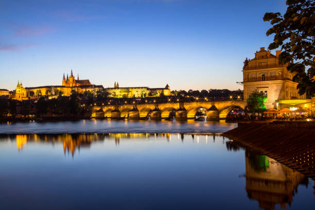 istock Prague castle and the Charles bridge at dusk 904207898