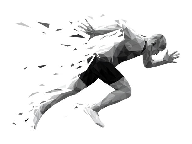 illustrazioni stock, clip art, cartoni animati e icone di tendenza di silhouette running uomo velocista - track and field athlete