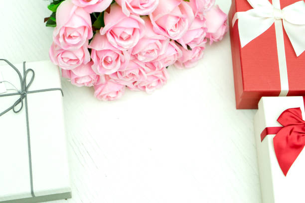 gift box with pink rose flower for lover valentine for background