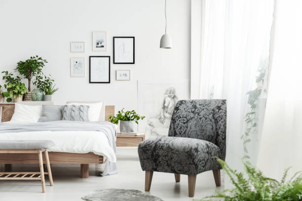 istock Gray armchair with vintage pattern 904212160