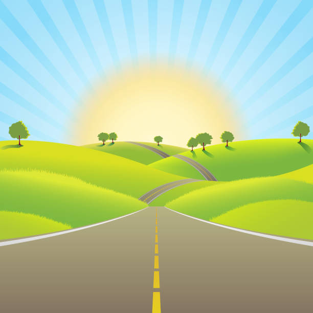 ilustrações de stock, clip art, desenhos animados e ícones de brightness future - winding road sunlight field cultivated land